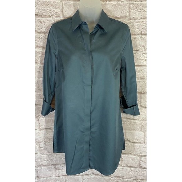 Chico's Tops - NEW CHICOS Wrinkle Resistant Tunic Top Locklyn Shirt 0 (S) Blue Roll Tab 9537